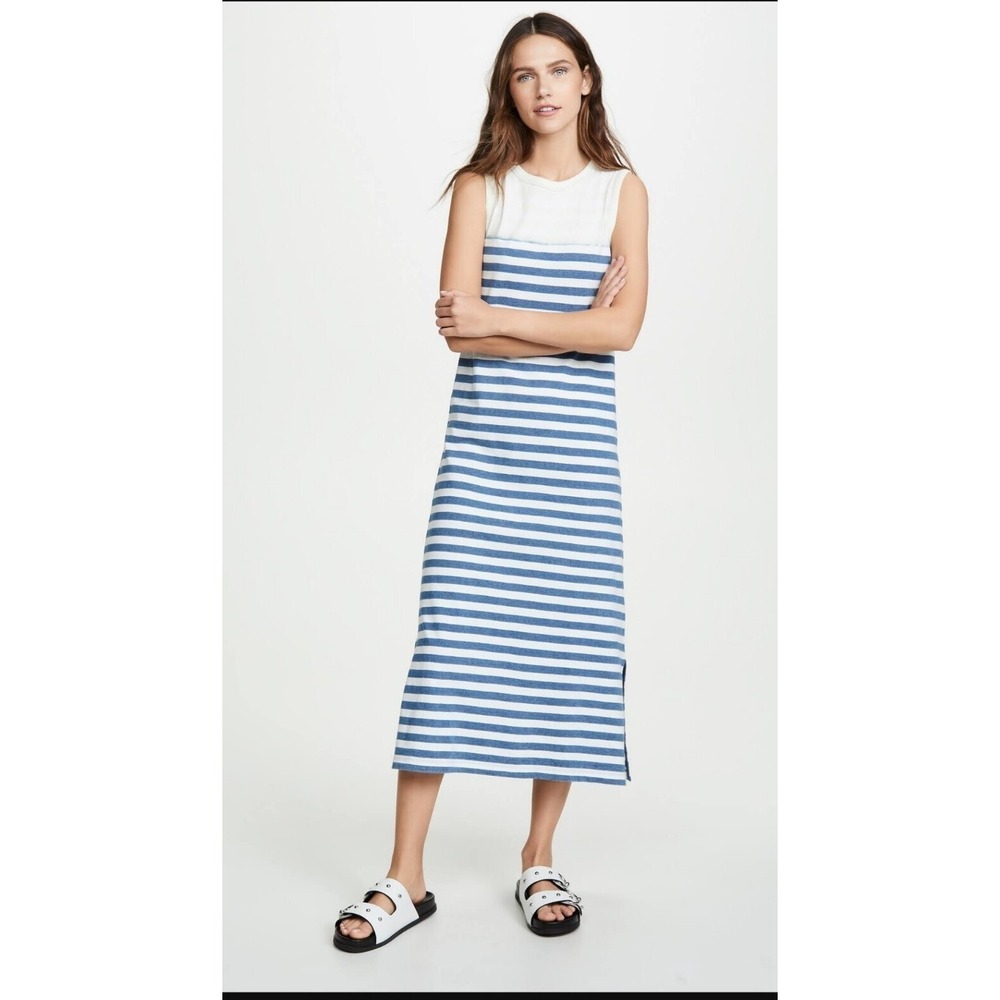 NWT Current Elliott 1/S-M Perfect Muscle Tee Blue Striped Dress Midi Sleeveless
